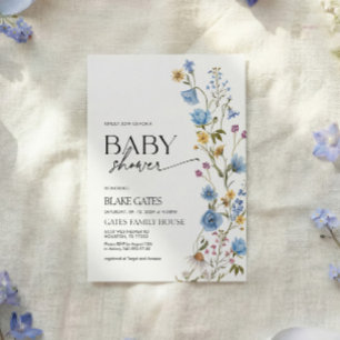 Convite Chuva de Flores em Aquarela Azul para Chá de Bebê