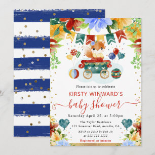 Convite Chuva de Flores em Aquarela Baby Shower da Raposa