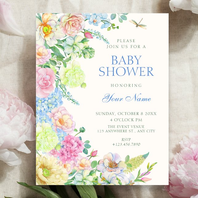 Convite Chuva de flores estética para chá de bebê (Criador carregado)