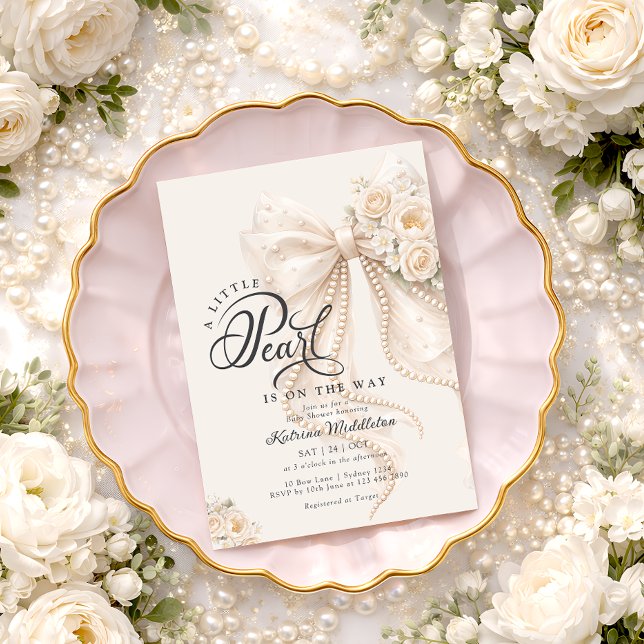 Convite Chuva de Flores Little Pearl para Chá de Bebê (Criador carregado)