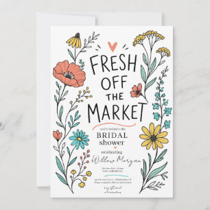 Convite Chuva de Flores Nupcial Desenhada à Mão com Flores
