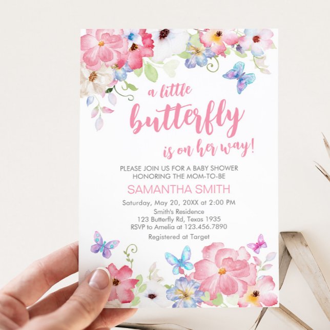 Convite Chuva de Flores Pequena Borboleta Baby Shower (Floral Our Little Butterfly Baby Shower Invitation)