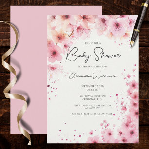 Convite Chuva de Flores Rosa Baby Shower