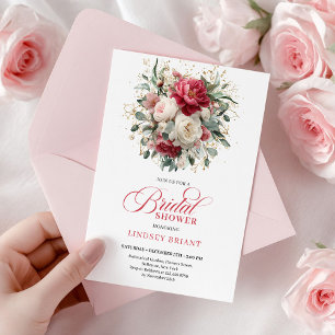 Convite Chuva de Flores Rosa Borgonha Glam Boho
