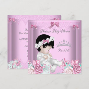Convite Chuva de Flores Rosa e Cinza para Bebê Menina