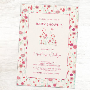 Convite Chuva de Flores Rosa e Creme para Chá de Bebê