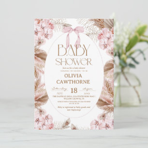 Convite Chuva de Flores Rosa Elegante e Caprichosa para Ch