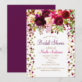 Convite Chuva de Flores Rosa Marsala Elegante Chá de Noiva