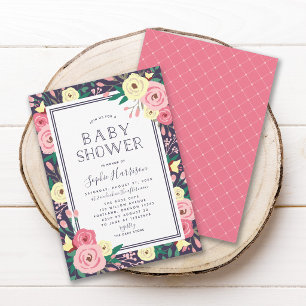 Convite Chuva de Flores Rosa no Jardim - Baby Shower