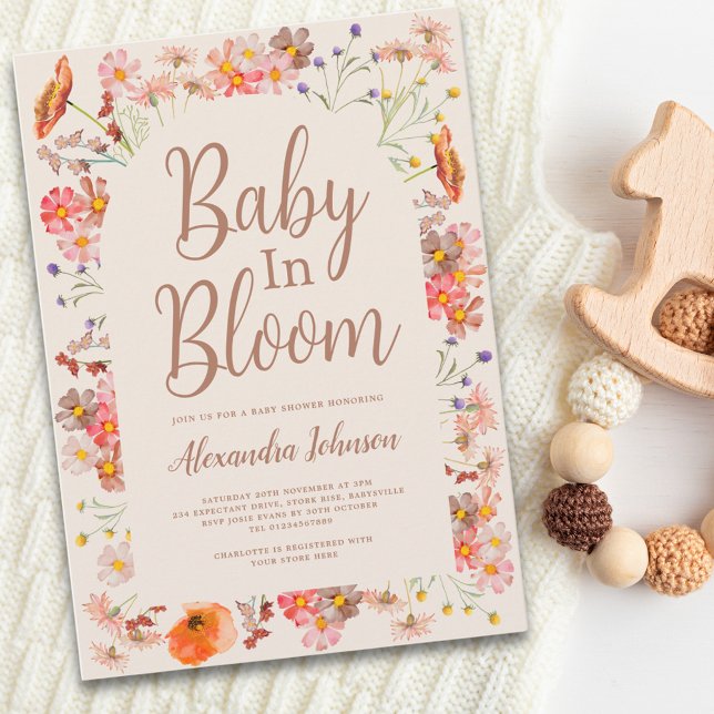 Convite Chuva de Flores Silvestres Chá de Bebê Menina (Fall floral baby in bloom gender neutral baby shower invitation )