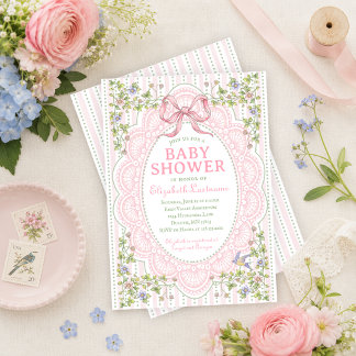 Convite Chuva de Flores Vintage e Baby Shower de Renda