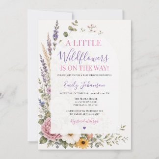 Convite Chuva de Florzinhas Roxo Lavanda Baby Shower
