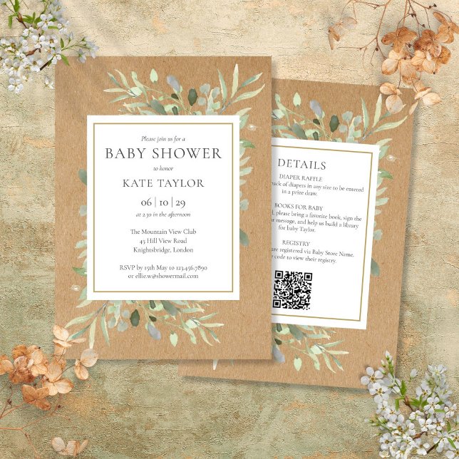 Convite Chuva de Folhagens Rústicas para Chá de Bebê em Um (Rustic All In One Baby Shower Sprinkle Greenery Invitation)