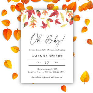 Convite Chuva de folhas de outono em aquarela baby shower
