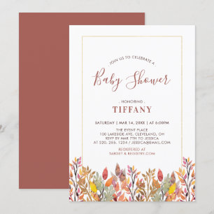Convite Chuva de Folhas e Dourado Baby Shower, Baby Sprink