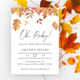 Convite Chuva de folhas outono em aquarela baby shower