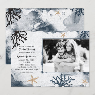 Convite Chuva de Fotos de Noiva com Água Marinha em Tons d