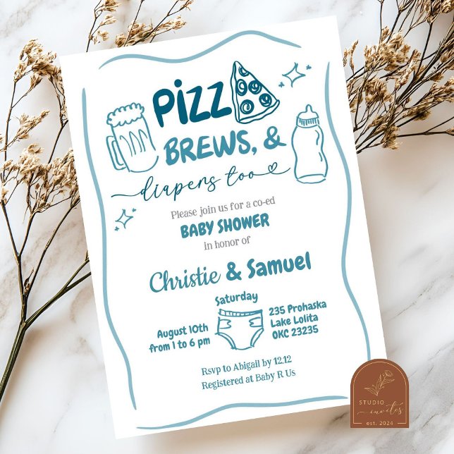 Convite Chuva de Fraldas, Cervejas e Pizza Co-Ed Baby Show (Criador carregado)