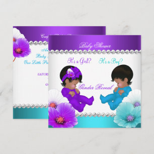 Convite Chuva de Gênero Étnico Revelação Baby Shower Roxo 