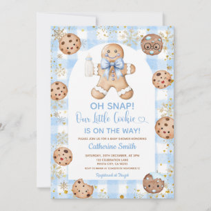 Convite Chuva de Gengibre com Laço Azul Natal Bebê Gingham