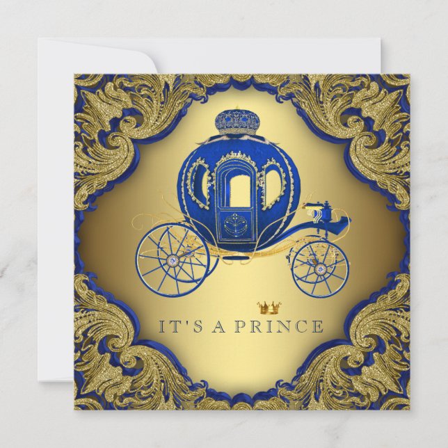 Convite Chuva de Glitter Azul Real Dourado Fancy Chá de Be (Frente)