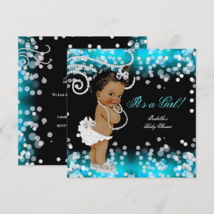 Convite Chuva de Glitter Azul Turquesa Preto Menina Chamad