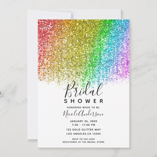Convite Chuva de Glitter Brilho Cone Bridal Shower  (Frente)