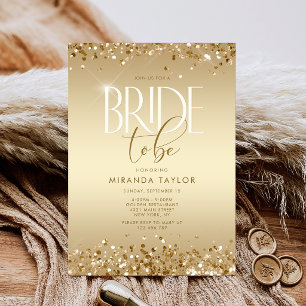 Convite Chuva de Glitter Dourado Luxuoso para Chá de Noiva