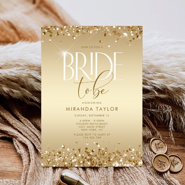 Convite Chuva de Glitter Dourado Luxuoso para Chá de Noiva (Luxury Gold Glitter Bridal Shower Invitation)