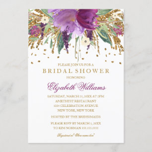 Convite Chuva de Glitter Floral Amethisto Brilhante para C