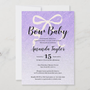 Convite Chuva de glitter lilás coquette bow Baby Shower