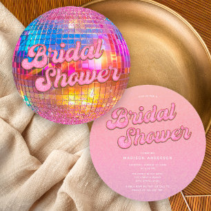 Convite Chuva de Glitter Rosa Dourado Bola de Disco Chá de