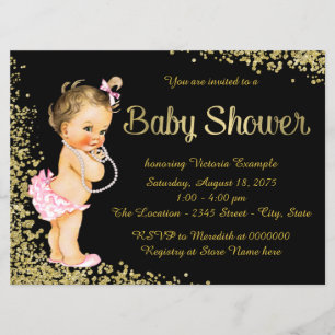 Convite Chuva de Glitter Rosa Dourado Menina Baby Shower