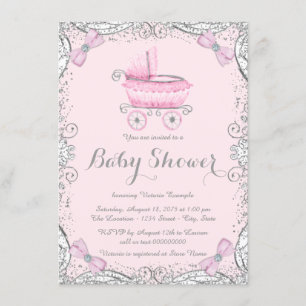 Convite Chuva de Glitter Rosa e Cinza para Chá de Bebê