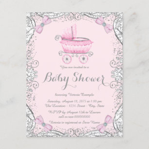 Convite Chuva de Glitter Rosa e Cinza para Chá de Bebê