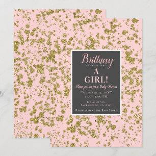 Convite Chuva de Glitter Rosa e Dourado Chá de Bebê Modern