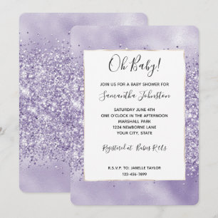 Convite Chuva de Glitter Roxo Baby Shower