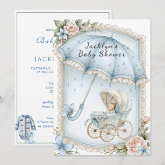 Convite Chuva de gotas de chuva guarda-chuva azul para chu