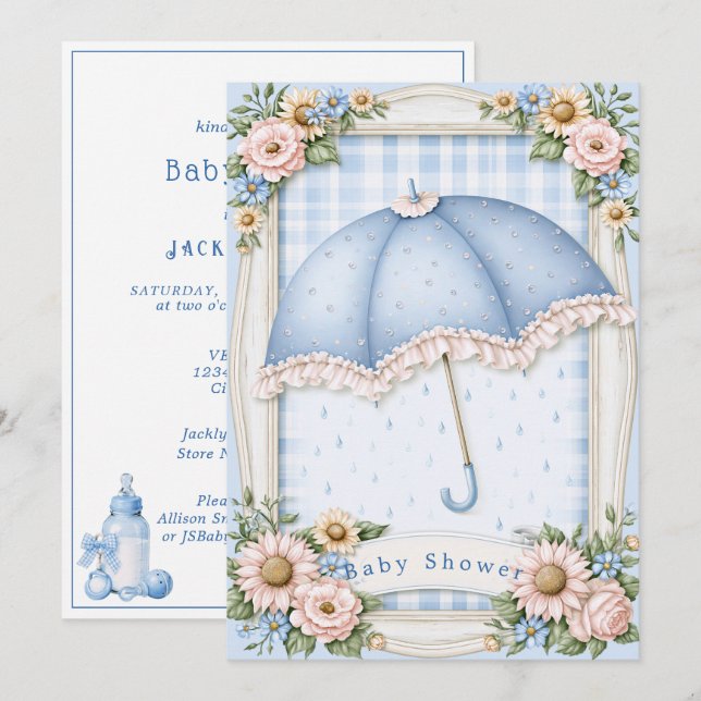 Convite Chuva de Gotículas de Chuva Guarda-Chuva Azul para (Frente/Verso)
