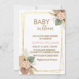 Convite Chuva de Grama Pampas Floral Bebê em Flor Chá de B