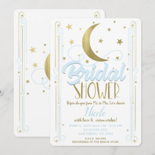 Convite Chuva de Ideias Azul Claro Dourado Lua Estrelas Ch