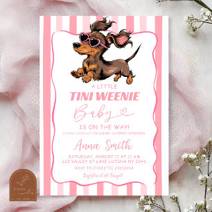 Convite Chuva de Ideias Listras Wiener Dog Girl Baby Showe
