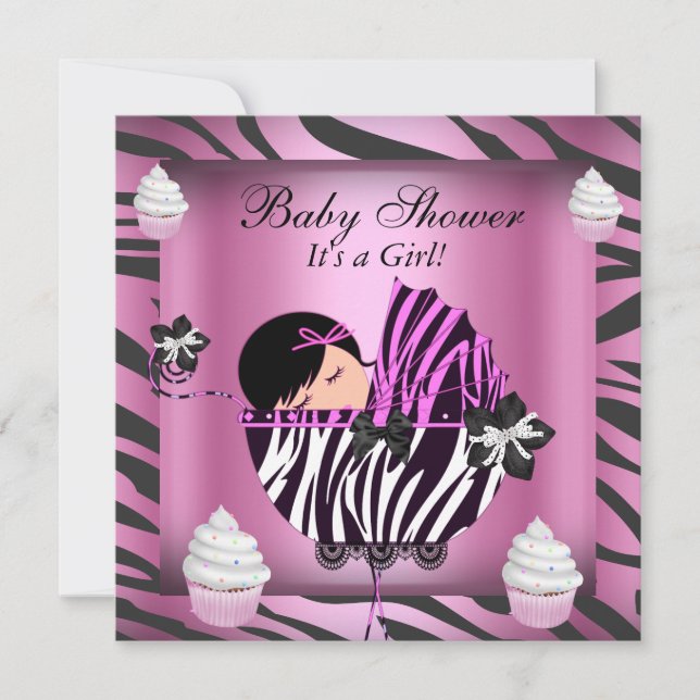 Convite Chuva de Ideias para Chá de Bebê Menina Zebra Cupc (Frente)