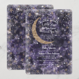 Convite Chuva de Ideias Roxo Dourado Lua Estrelas Baby Sho