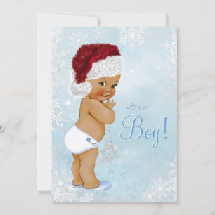 Convite Chuva de Inverno Chapéu de Papai Noel Etnia Menino