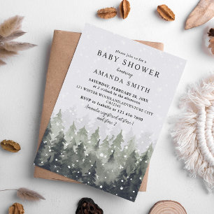 Convite Chuva de Inverno Floresta Nevada Baby Shower