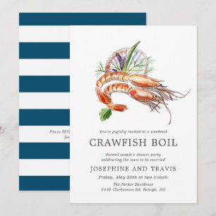 Convite Chuva de Lagostim Minimalista Casal Faixa Oceânica