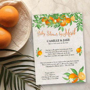 Convite Chuva de Laranja Cítrica para Baby Shower pelo Cor