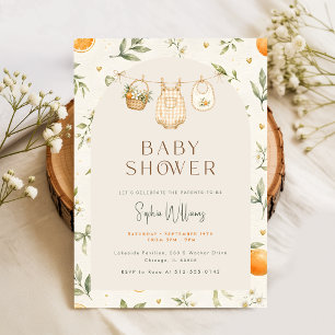 Convite Chuva de Laranja Floral Cítrica para Chás de Bebê