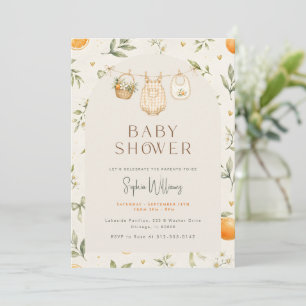 Convite Chuva de Laranja Floral Cítrica para Chás de Bebê